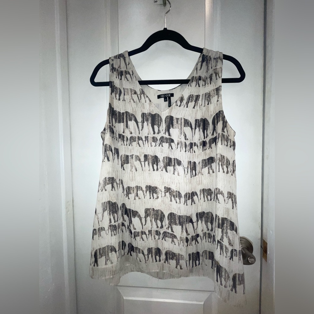 NIC+ZOE Beige Elephant Print Tank Top